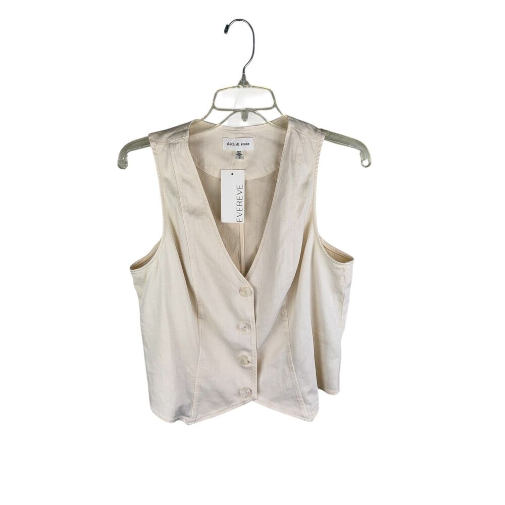 Cloth & Stone Evereve Seamed Vest Cream Button Vest Top Women's Size L NEW - Picture 1 of 4